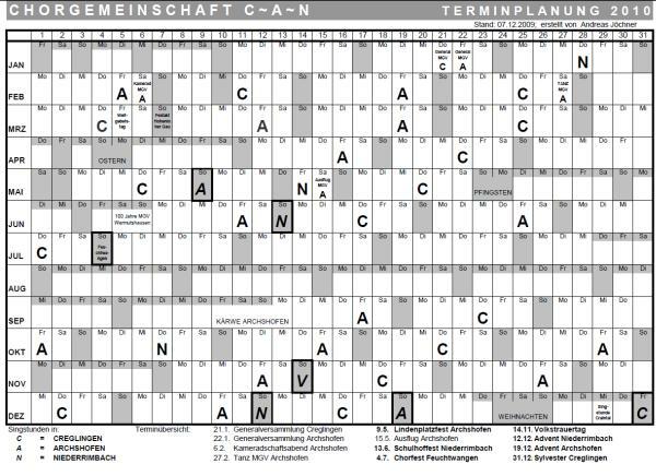 Terminplan der Chorgemeinschaft C-Archshofen-N 2010
